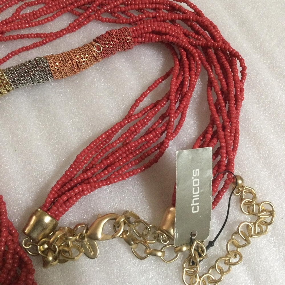 Chico's Red Multi-Strand Beaded Necklace